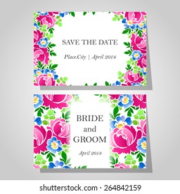 Wedding invitation cards with floral elements