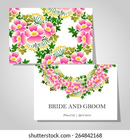 Wedding invitation cards with floral elements