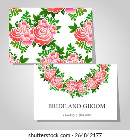 Wedding invitation cards with floral elements