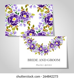 Wedding invitation cards with floral elements