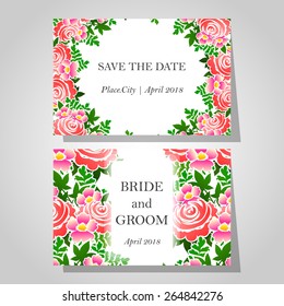 Wedding invitation cards with floral elements