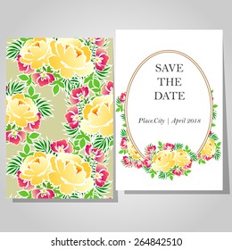 Wedding invitation cards with floral elements