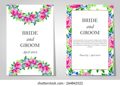 Wedding invitation cards with floral elements