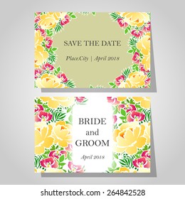 Wedding invitation cards with floral elements