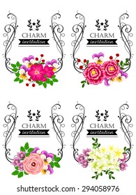 Wedding invitation cards with floral elements. 