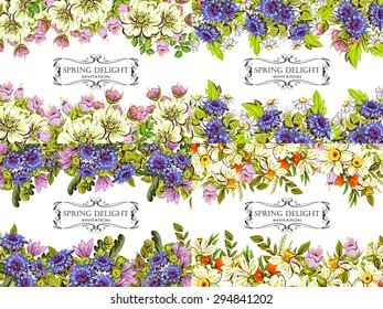 Wedding invitation cards with floral elements.