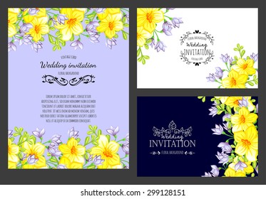 Wedding invitation cards with floral elements. Easy to edit. Perfect for invitations or announcements.
