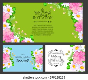 Wedding invitation cards with floral elements. Easy to edit. Perfect for invitations or announcements.
