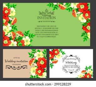 Wedding invitation cards with floral elements. Easy to edit. Perfect for invitations or announcements.
