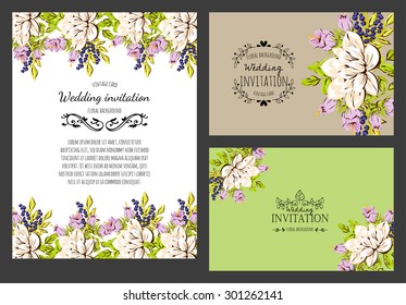 Wedding invitation cards with floral elements