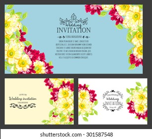 Wedding invitation cards with floral elements