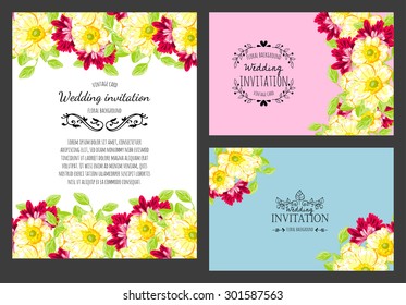 Wedding invitation cards with floral elements