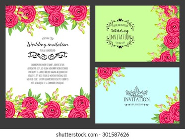 Wedding invitation cards with floral elements