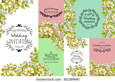 Wedding invitation cards with floral elements