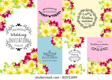 Wedding invitation cards with floral elements.