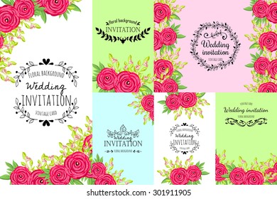 Wedding invitation cards with floral elements.