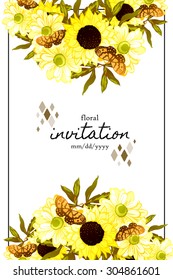 Wedding invitation cards with floral elements.