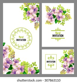 Wedding invitation cards with floral elements