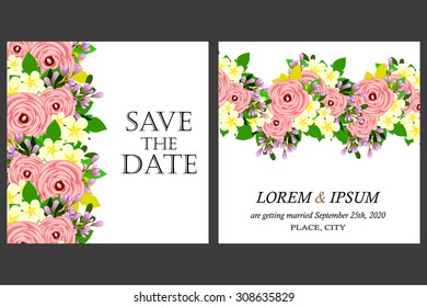 Wedding invitation cards with floral elements