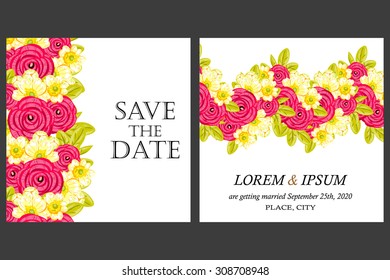 Wedding invitation cards with floral elements