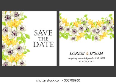 Wedding invitation cards with floral elements