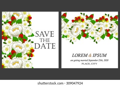 Wedding invitation cards with floral elements