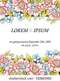 Wedding invitation cards with floral elements.