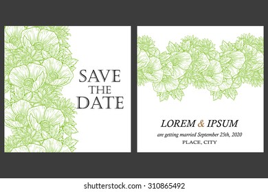 Wedding invitation cards with floral elements.
