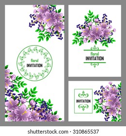 Wedding invitation cards with floral elements.