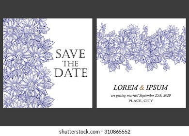 Wedding invitation cards with floral elements.