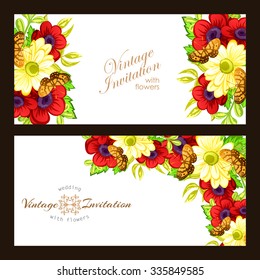 Wedding invitation cards with floral elements