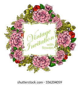 Wedding invitation cards with floral elements