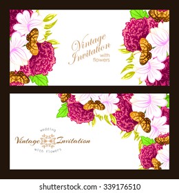 Wedding invitation cards with floral elements