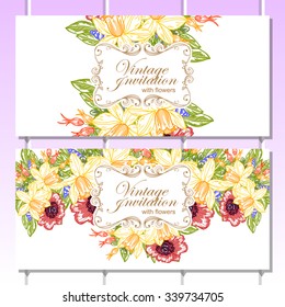 Wedding invitation cards with floral elements