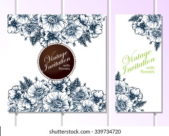 Wedding invitation cards with floral elements