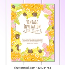 Wedding invitation cards with floral elements