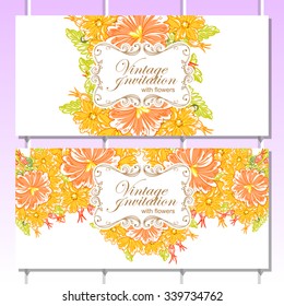 Wedding invitation cards with floral elements