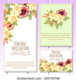 Wedding invitation cards with floral elements