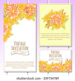 Wedding invitation cards with floral elements