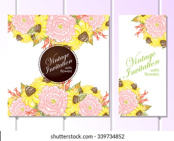 Wedding invitation cards with floral elements