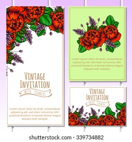 Wedding invitation cards with floral elements