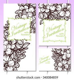 Wedding invitation cards with floral elements