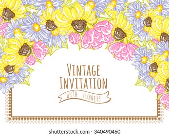 Wedding invitation cards with floral elements