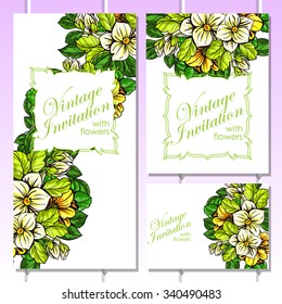 Wedding invitation cards with floral elements