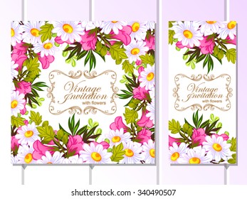Wedding invitation cards with floral elements