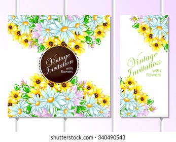 Wedding invitation cards with floral elements