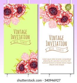 Wedding invitation cards with floral elements