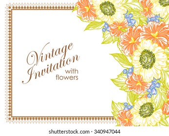 Wedding invitation cards with floral elements