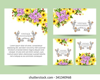 Wedding invitation cards with floral elements