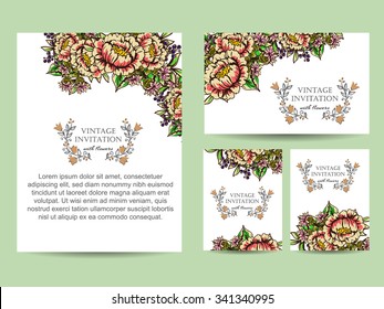 Wedding invitation cards with floral elements
